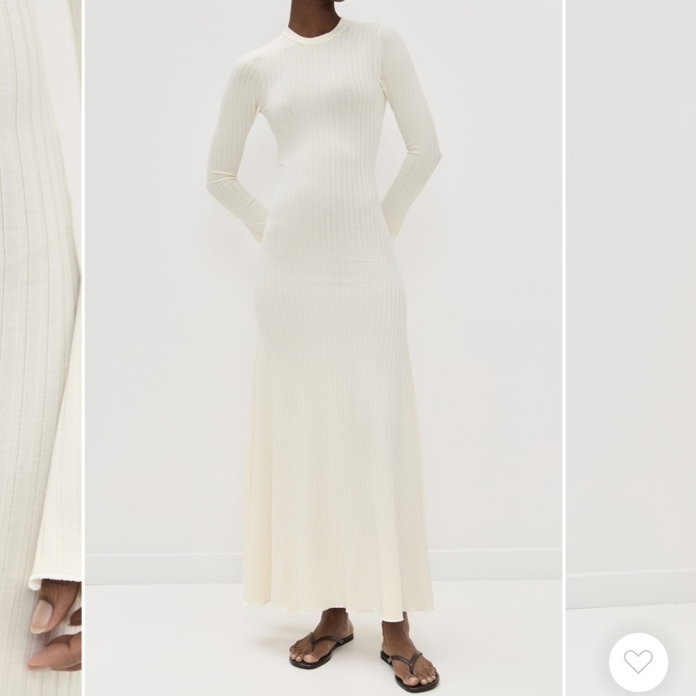 NEW LE BOP Crew Neck Ribbed Knit Cream Long Sleeve Maxi Dress Size Large - Picture 14 of 15